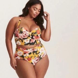 Torrid Yellow Floral Bikini Top & High Waist Bottoms